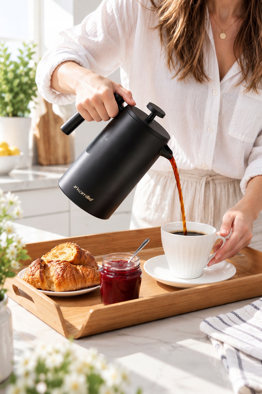Czarny zaparzacz French Press Kamille do kawy i herbaty