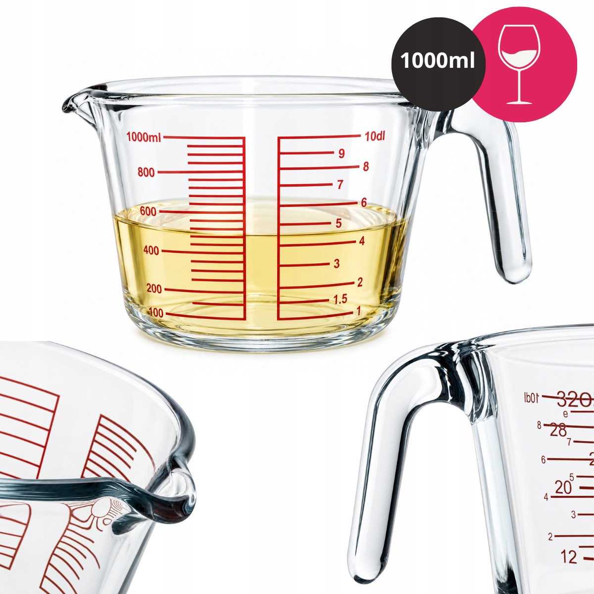 Szklana miarka kuchenna KAMILLE KM-9177 1000 ml z uchwytem