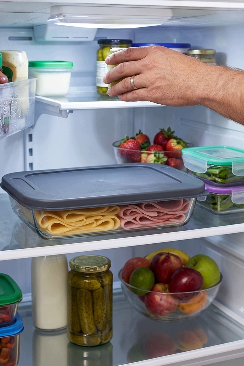 Szklany pojemnik Kamille 1600 ml do organizacji żywności w lodówce