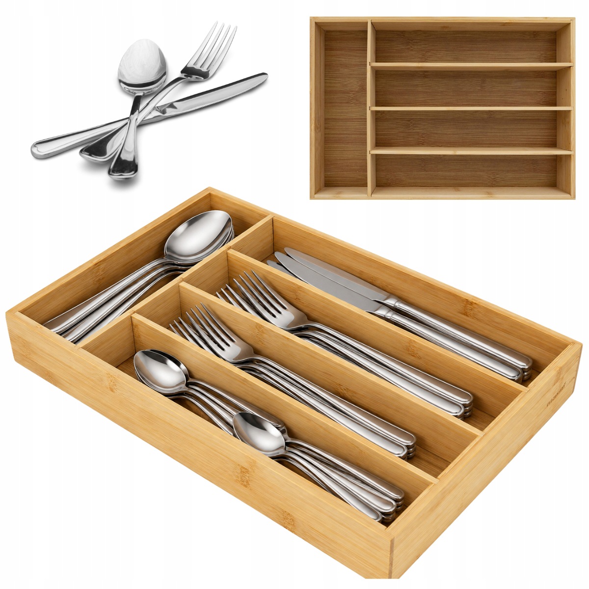 Bambusowy organizer do szuflady na sztućce Kamille KM-10053