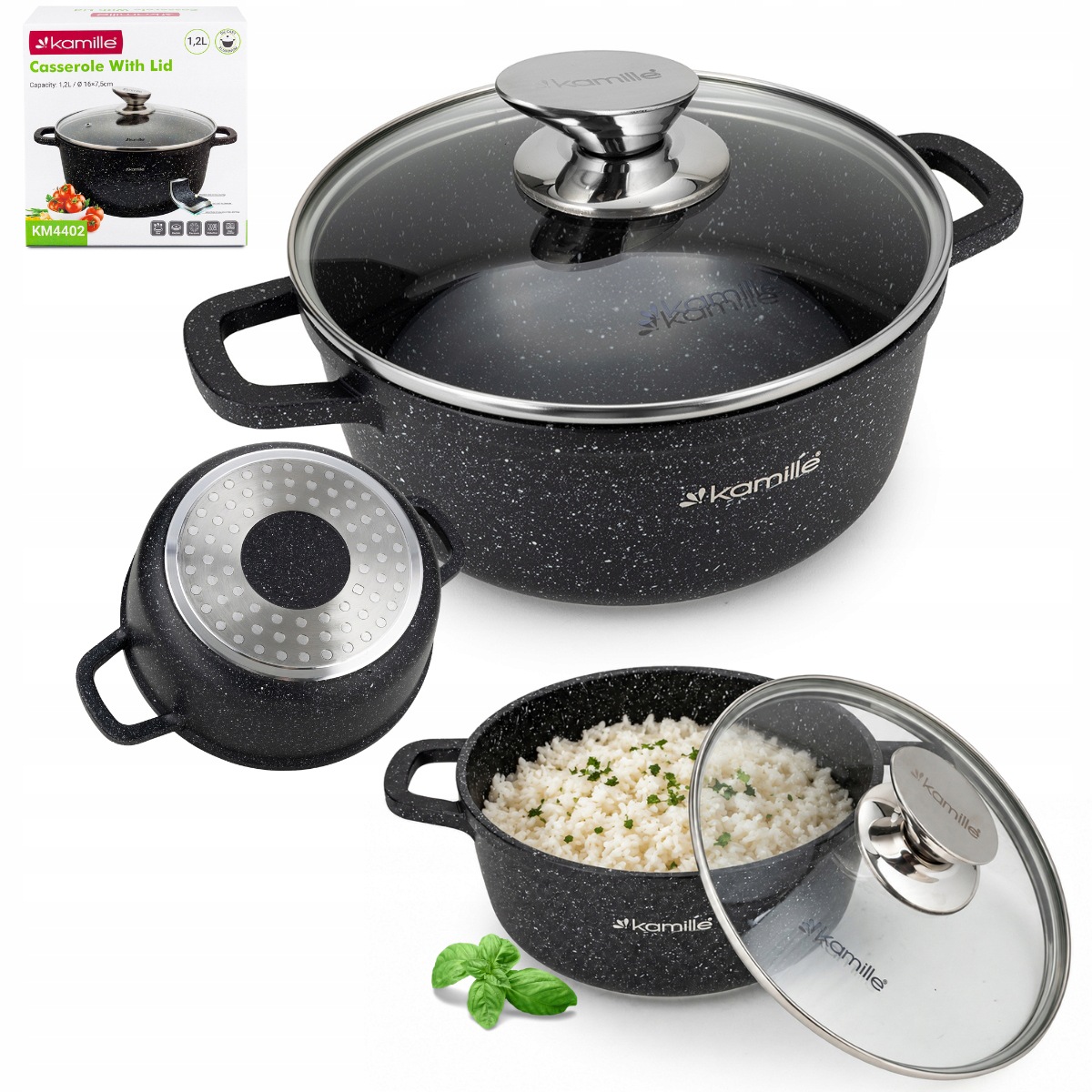 Garnek marmurowy KAMILLE KM-4402 1,2 l z pokrywką