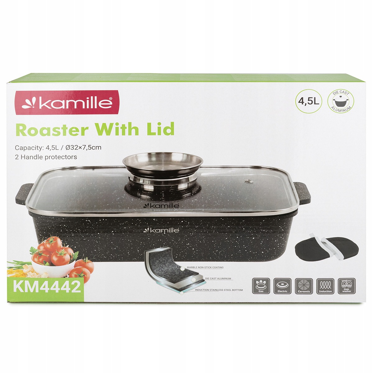 Brytfanna Kamille KM-4442 4,5 l z pokrywką szklaną – specyfikacja