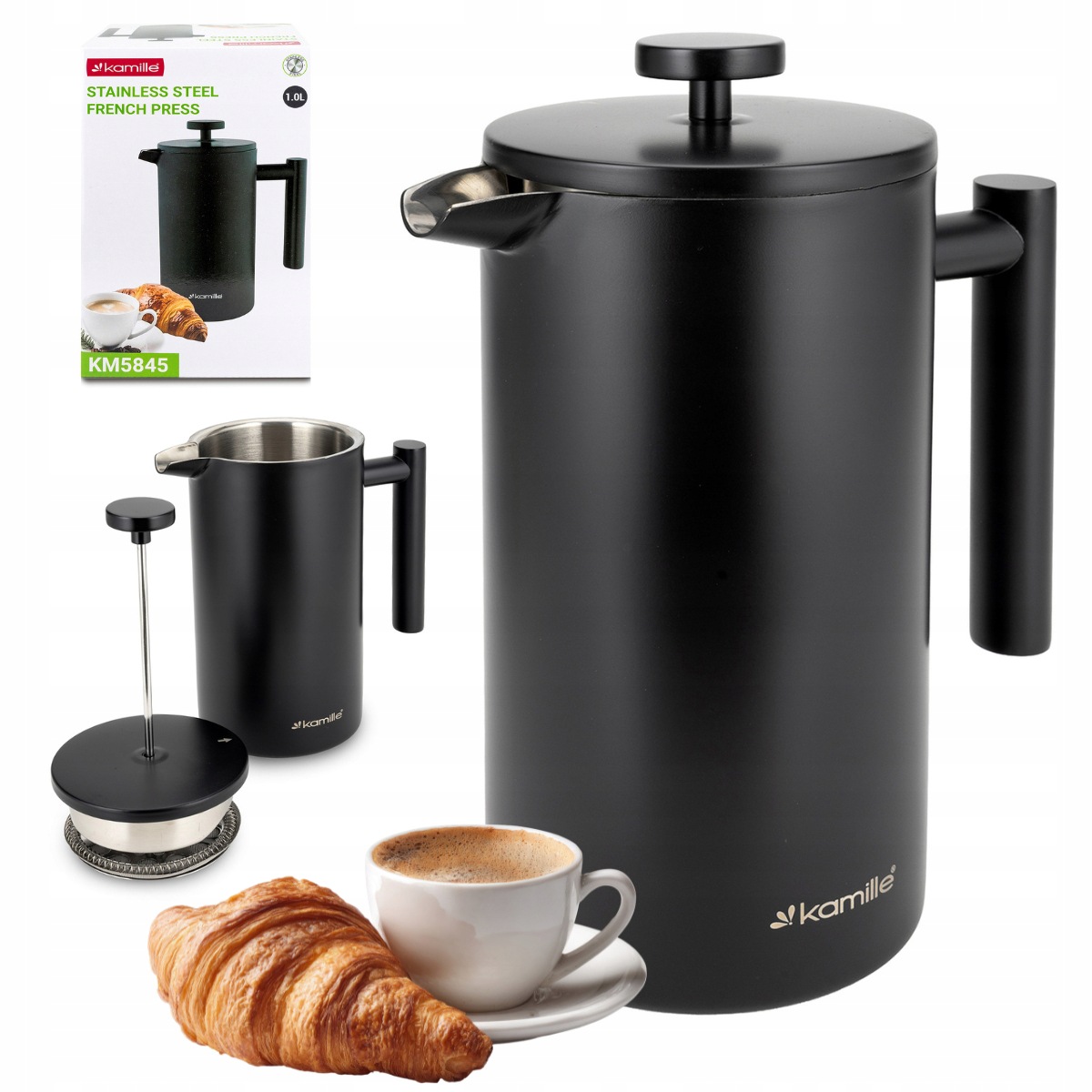 French Press Kamille KM-5845 1 l stalowy zaparzacz do kawy i herbaty