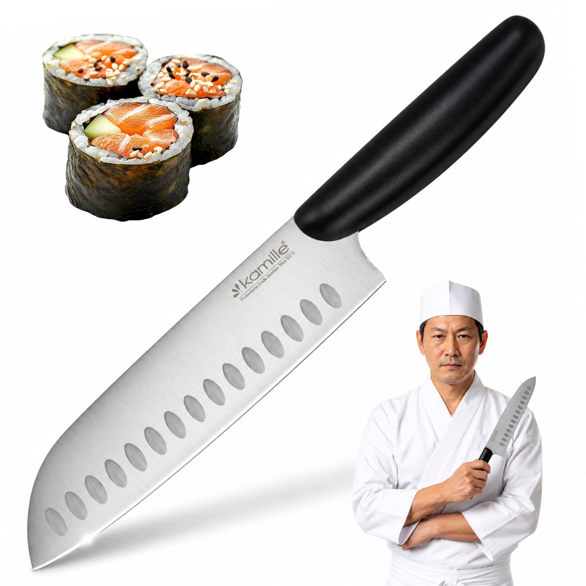 Japoński nóż Santoku Kamille do mięsa ryb i warzyw