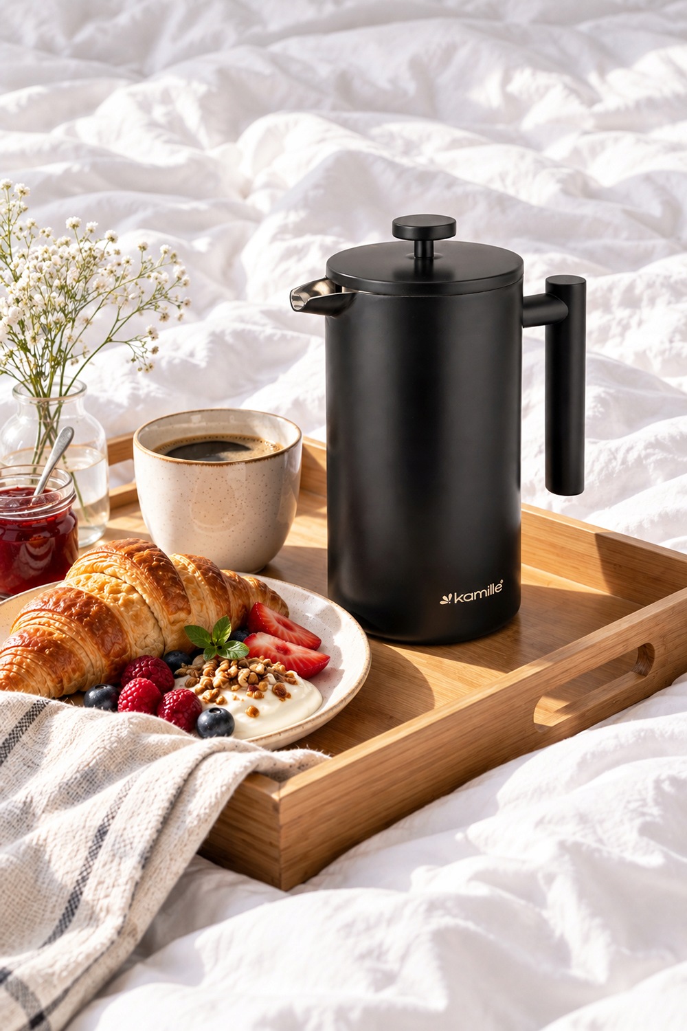 French Press Kamille KM-5845 stalowy filtr do kawy i herbaty