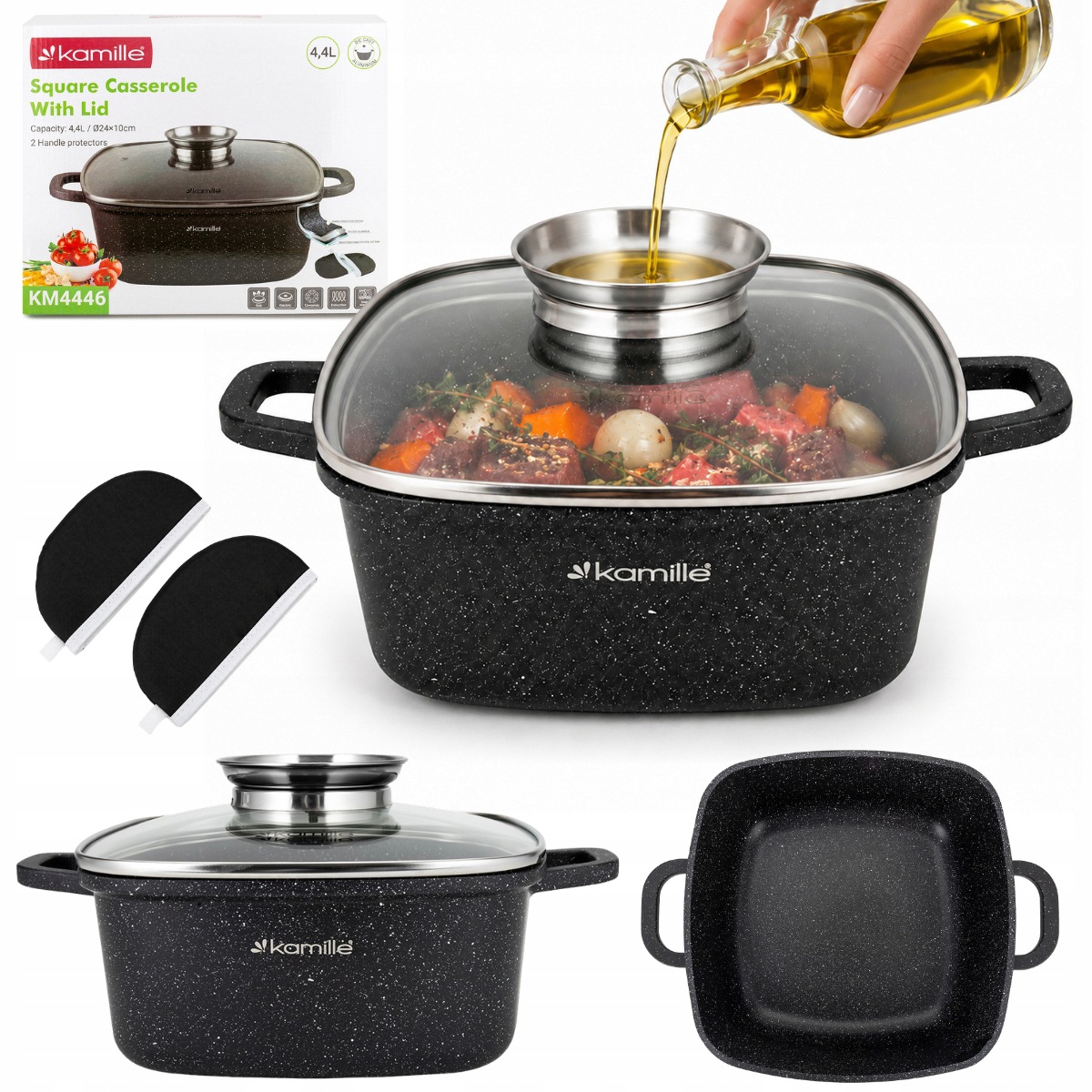 Garnek marmurkowy kwadratowy Kamille z powłoką non-stick