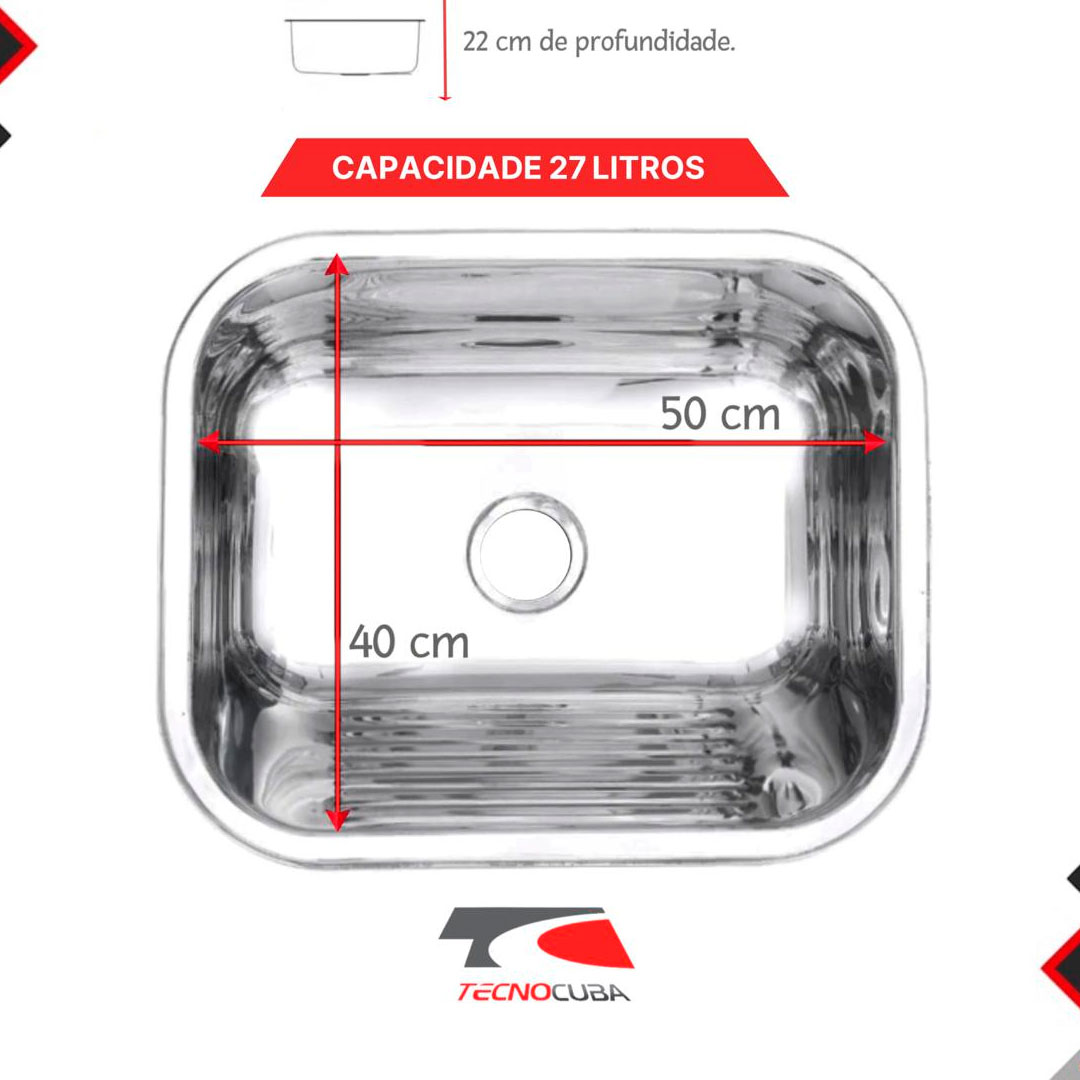 Tanque de Sobrepor 50x40 Capacidade 27 litros - Alto Brilho - Tecnocuba | CKBRASIL