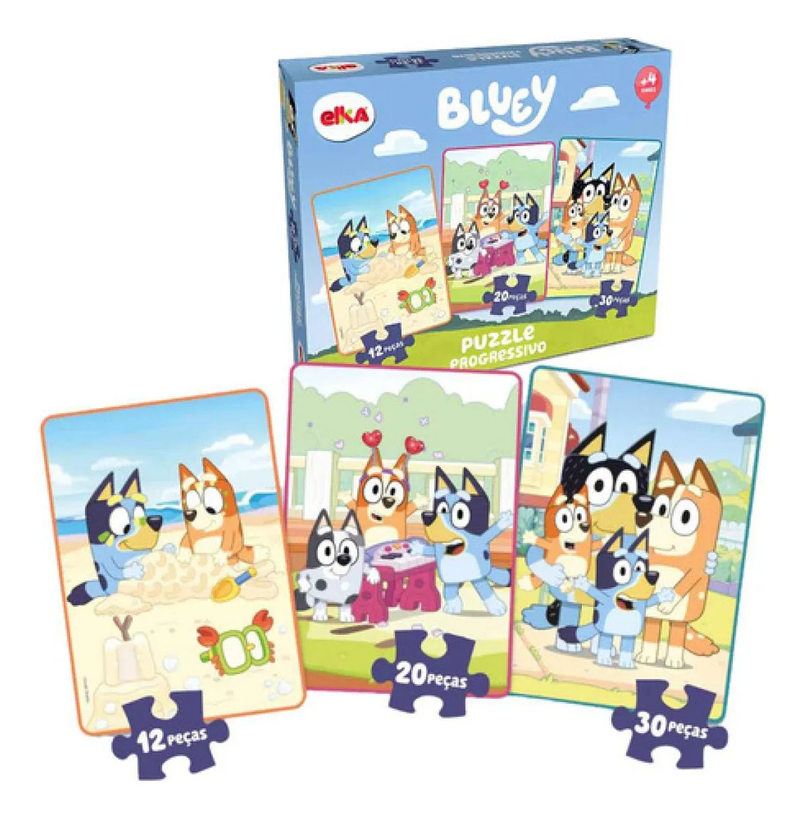 Bluey E Bingo 3 Quebra Cabeça Progressivos 12, 20 E 30 Peças
