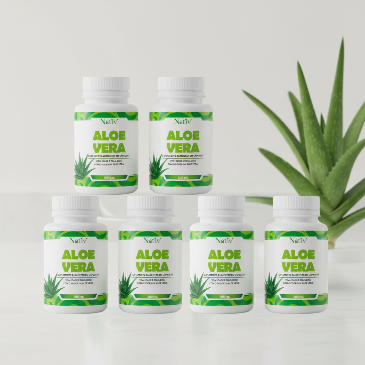 Kit 06 Potes Aloe Vera 500mg 720 Cápsulas - Sem Sabor