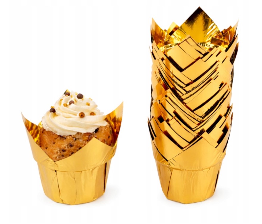 Foremki papilotki do muffinek babeczek tulipany 50szt złote