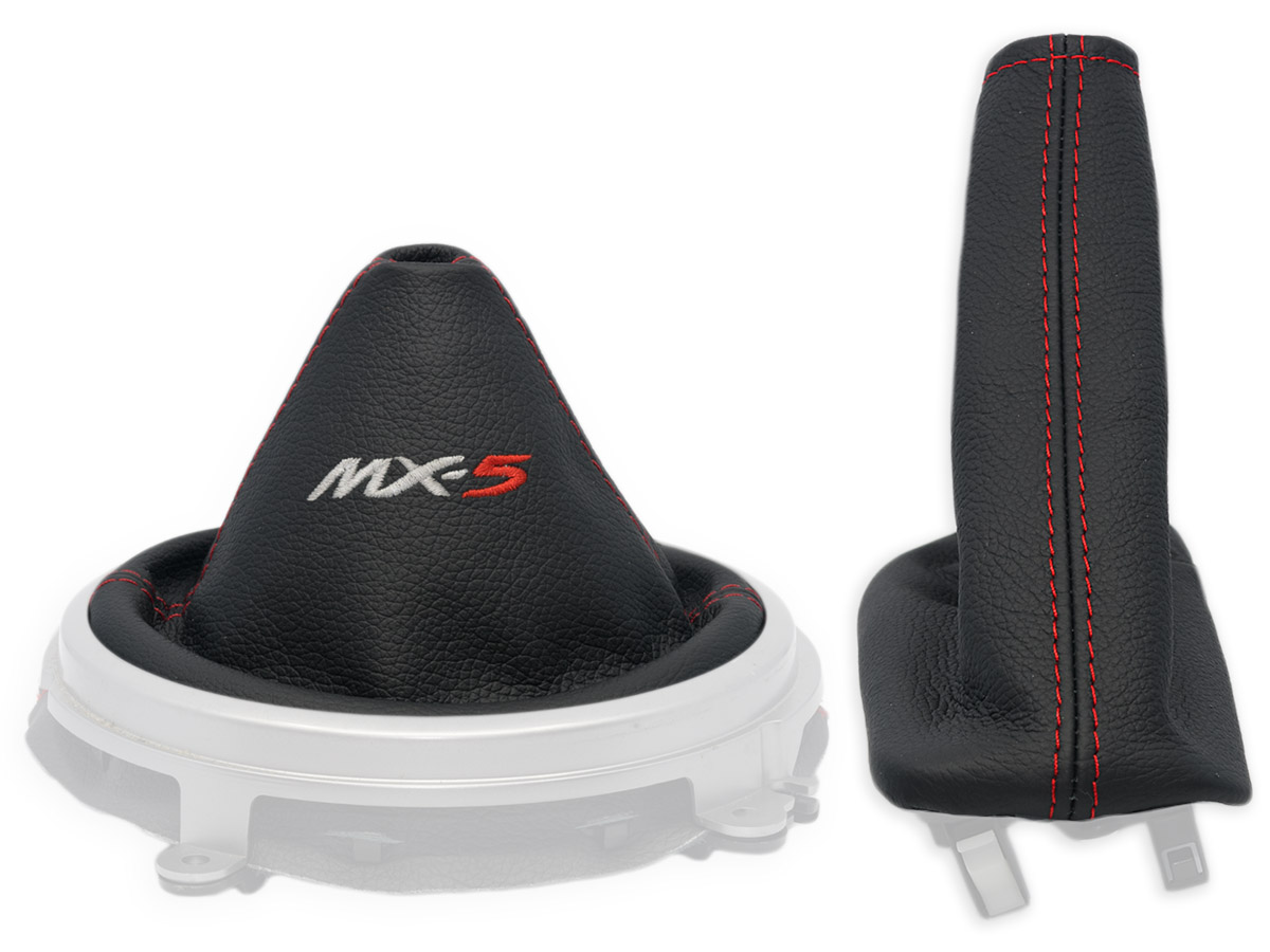 Red Stitch Leather Gear Boot & Handbrake Gaiter Kit For Mazda MX-5 Miata NC (2005-2014)