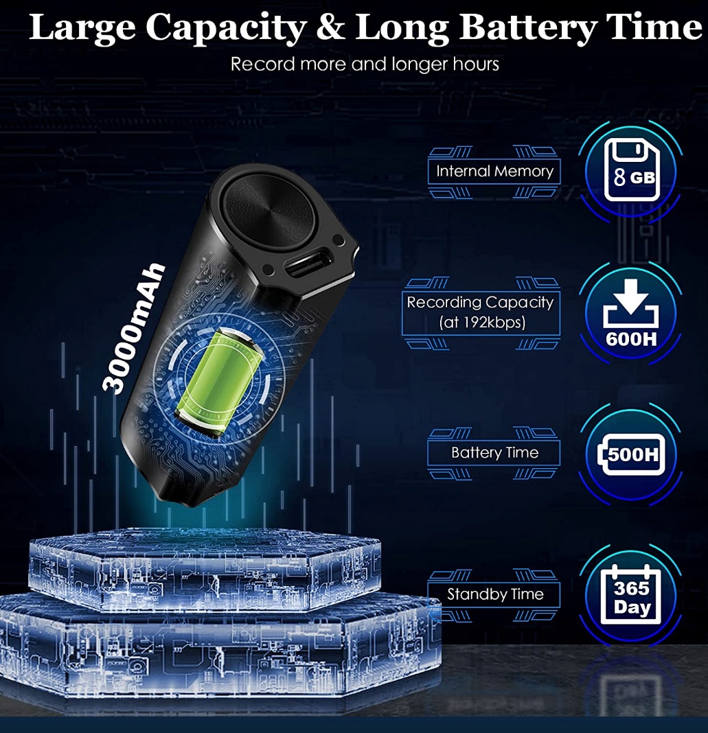 MINIATUROWY DYKTAFON PODSŁUCH SZPIEGOWSKI 8GB