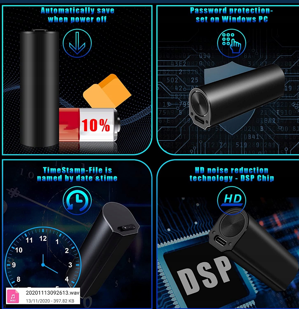 MINI DYKTAFON PENDRIVE URUCHAMIANY NA GŁOS MAGNES