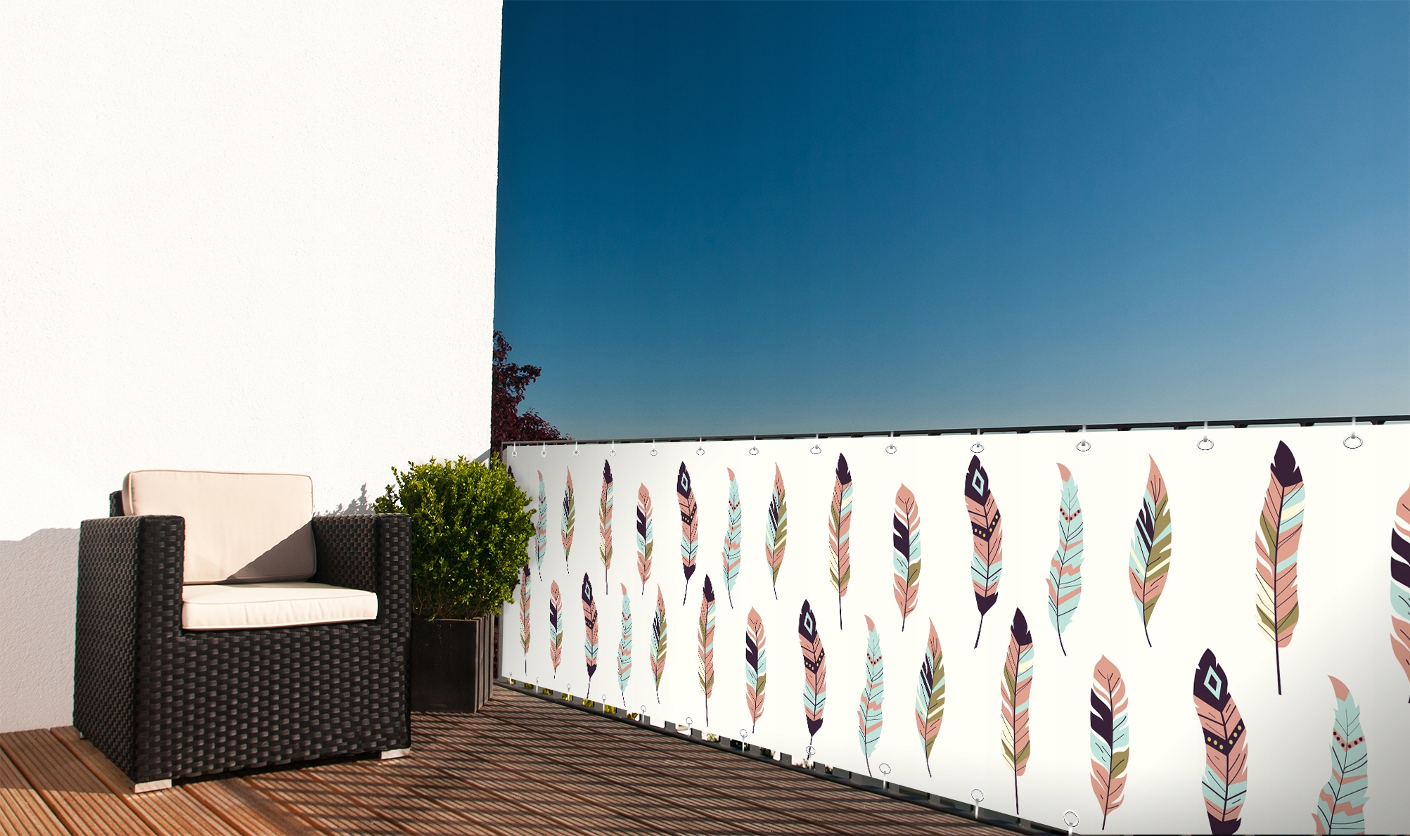 OSŁONA BALKONOWA MATA NA BALKON BIAŁA Z GRAFIKĄ BARIERKA WYMIAR