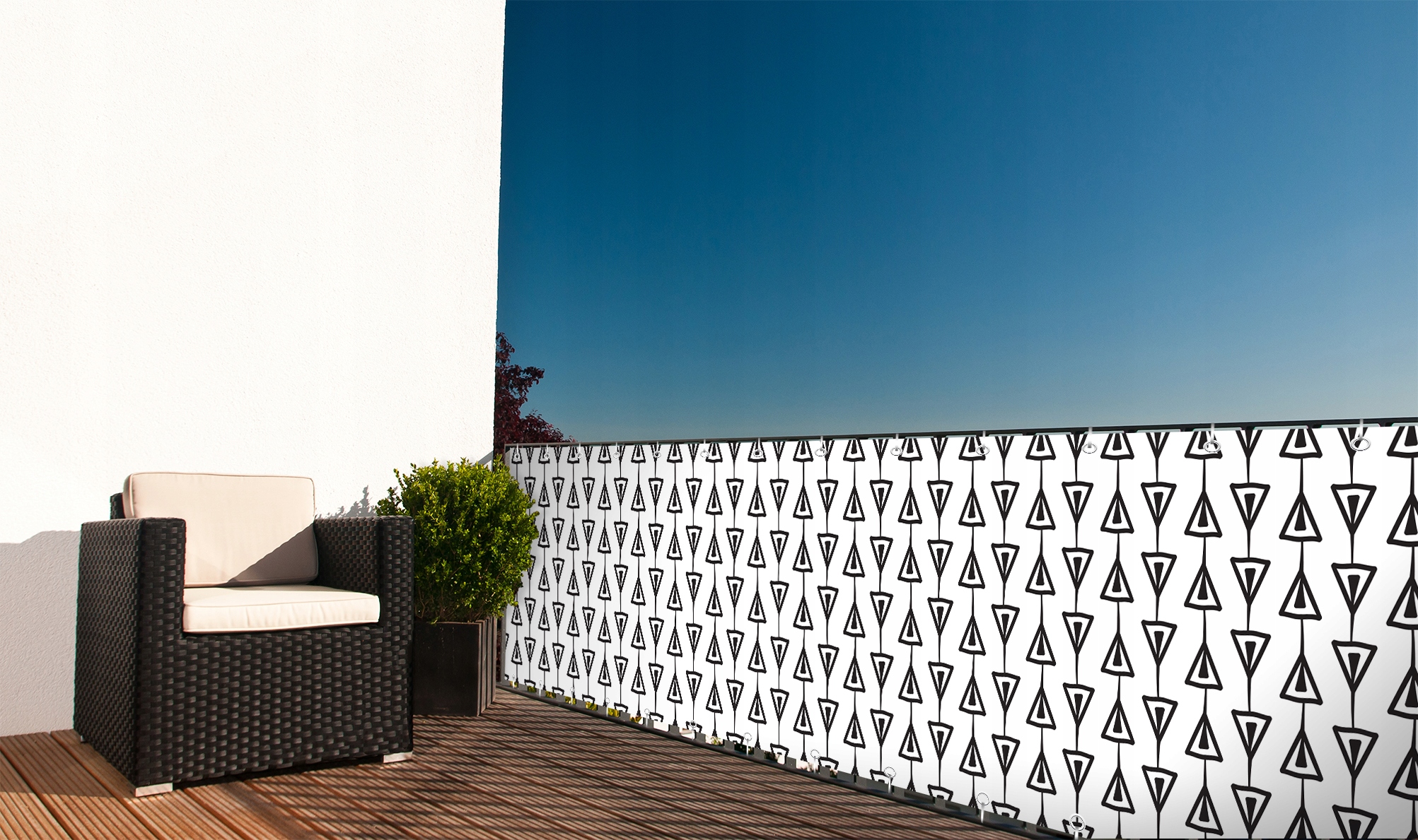 OSŁONA BALKONOWA MATA NA BALKON BIAŁA Z GRAFIKĄ BARIERKA WYMIAR