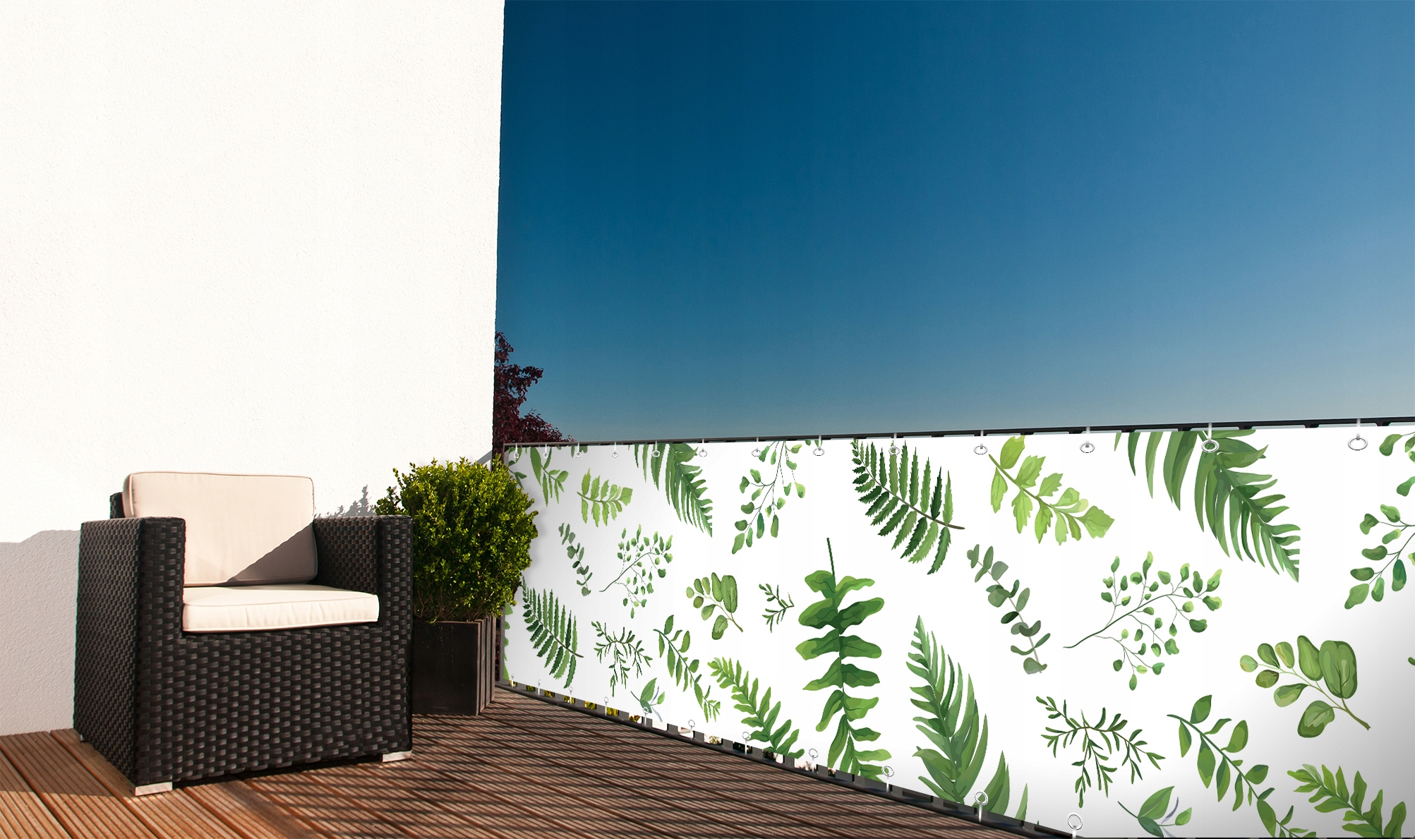 OSŁONA BALKONOWA MATA NA BALKON BIAŁA Z GRAFIKĄ BARIERKA WYMIAR