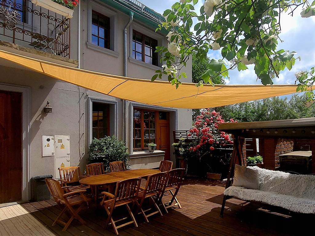 ŻAGIEL PRZECIWSŁONECZNY OGRODOWY BARDZO MOCNY HDPE TRÓJKĄT PIASKOWY 7X7X7