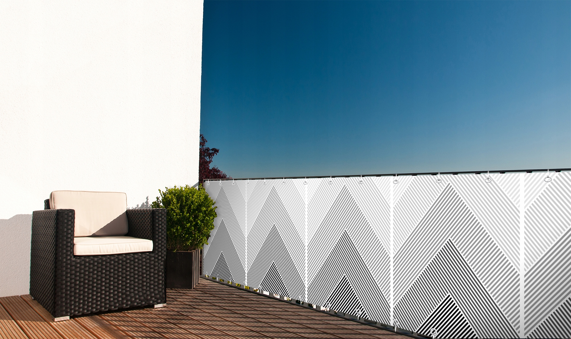 OSŁONA BALKONOWA MATA NA BALKON BIAŁA Z GRAFIKĄ BARIERKA WYMIAR