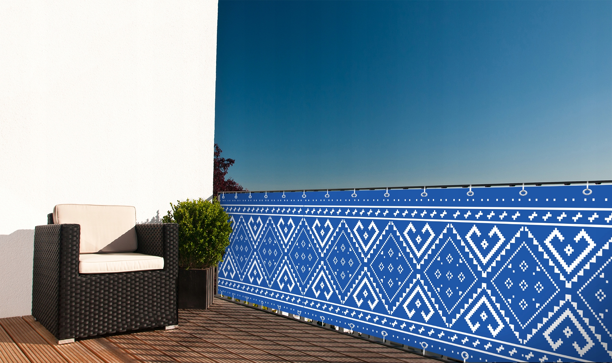 OSŁONA BALKONOWA MATA NA BALKON BIAŁA Z GRAFIKĄ BARIERKA WYMIAR