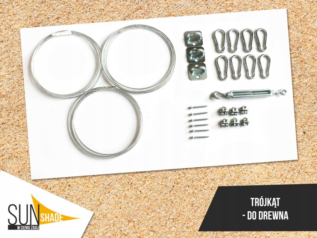 ZESTAW DO MONTAŻU ŻAGLI PRZECIWSŁONECZNYCH OGRODOWYCH TRÓJKĄTNYCH DO DREWNA