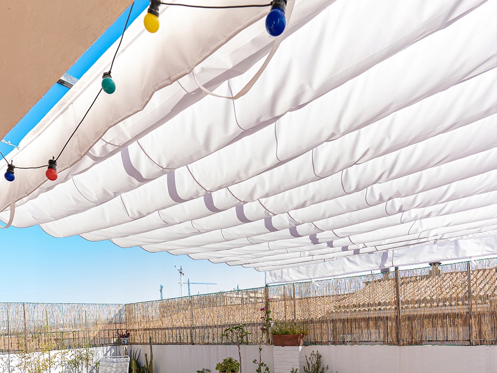 ROLETA RZYMSKA PRZECIWSŁONECZNA WODOSZCZELNA ROZSUWANA ZWIJANA BIAŁA 3X5