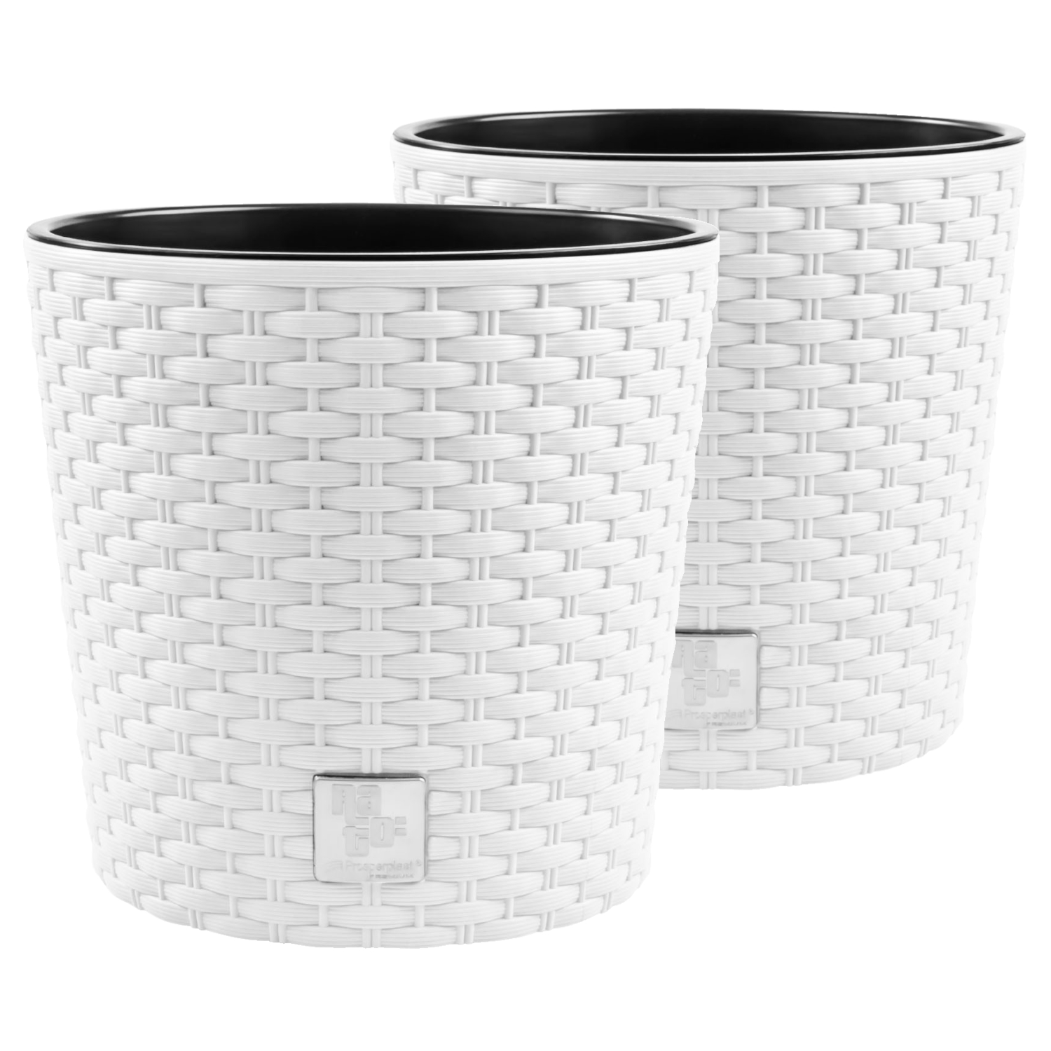 2x Runde Blumentöpfe Mit Rattan-Look – Moderner Übertopf Für Garten, Balkon & Wohnzimmer (Weiß, 20 Cm)