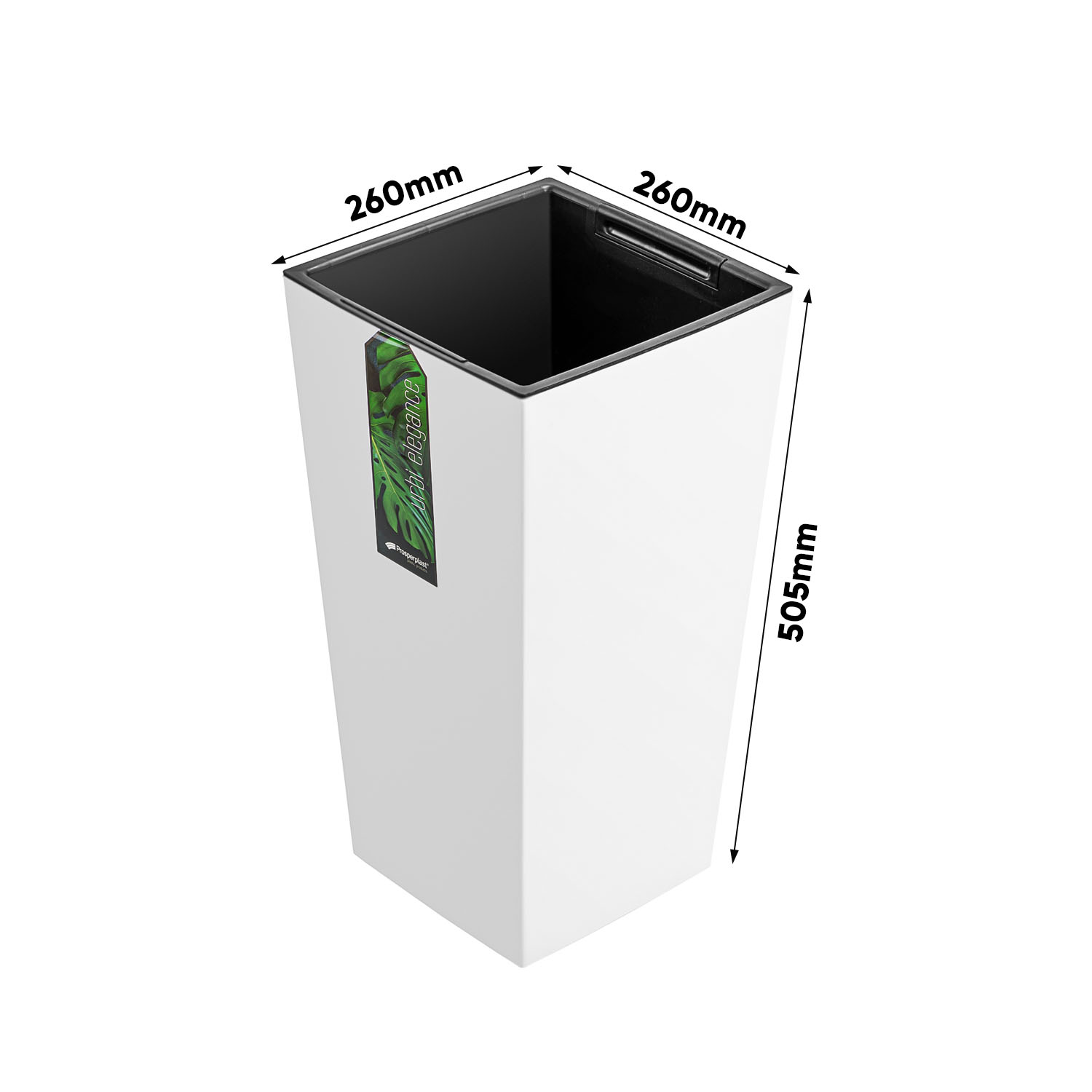 Urbi Vaso Quadrato Per Piante 7,2 Lt Con Inserti - Polipropilene, Bianco, Altezza 32,5 Cm (Misure 17x17x32,5 Cm)