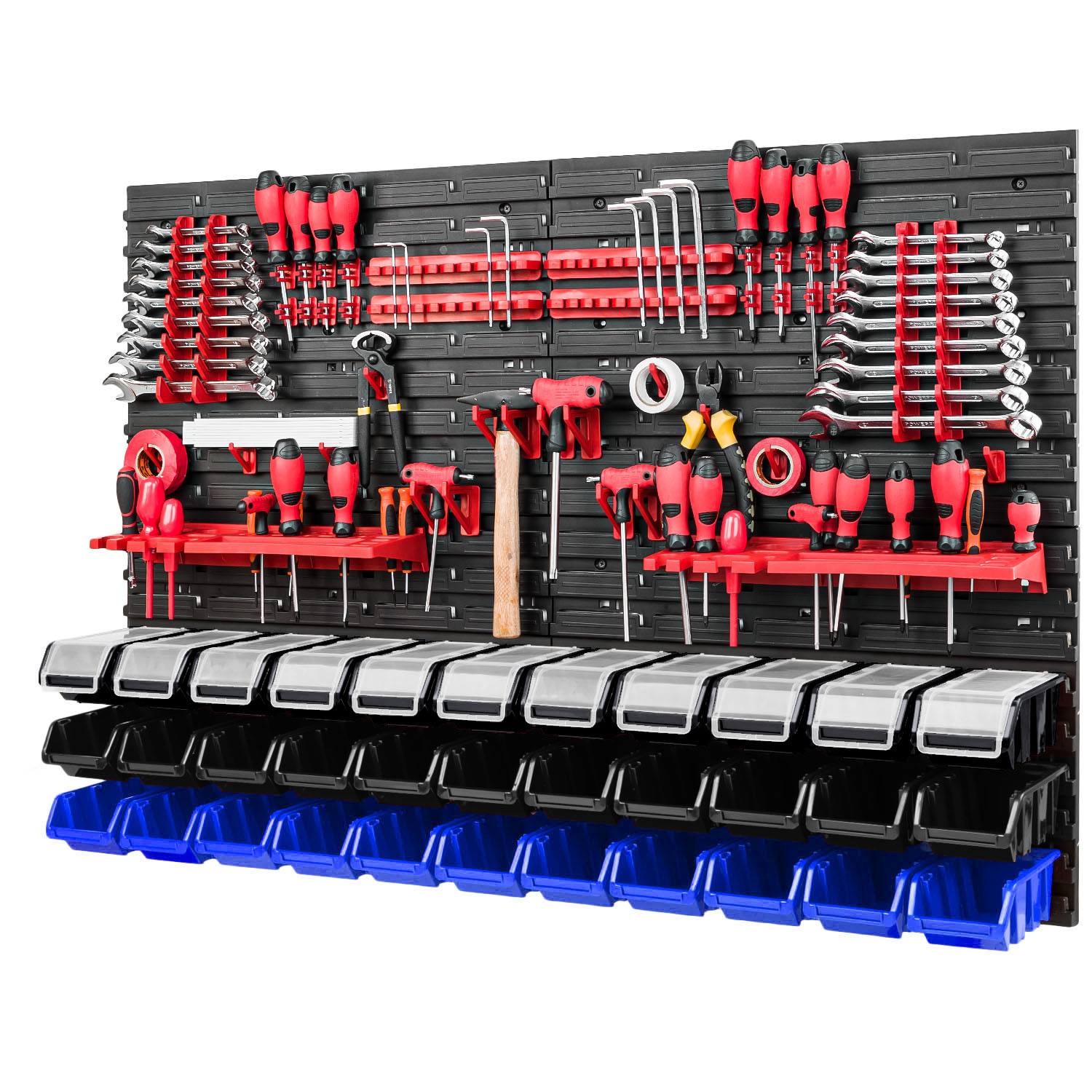 Werkzeugwand 1152x780 mm Lagersystem SET mit Werkzeughaltern Boxen mit