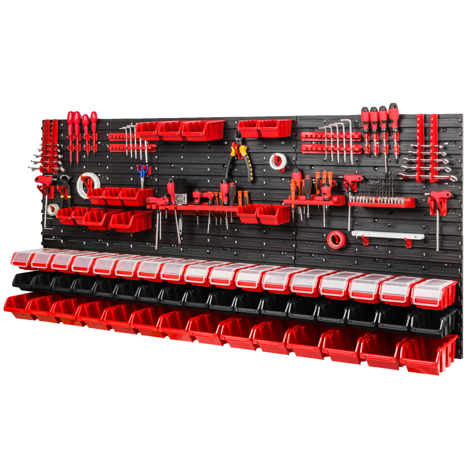 PAFEN Wandrek, stapelboxen, opslagsysteem, 772 x 780 mm, 63 stuks, boxen, werkplaats, opbergkast, gereedschapsgatenwand, blauw