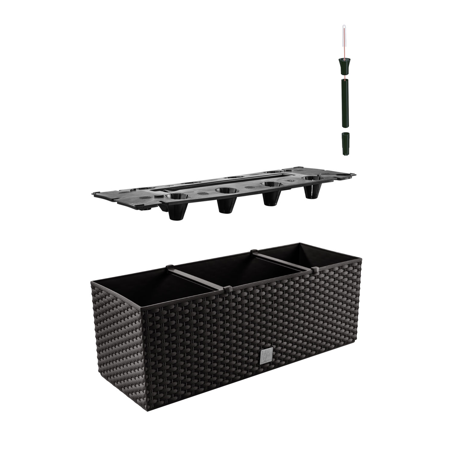 2 Pots De Fleurs Rectangulaires En Plastique Aspect Rotin Noir – Idéal Pour Balcon, 50 Cm