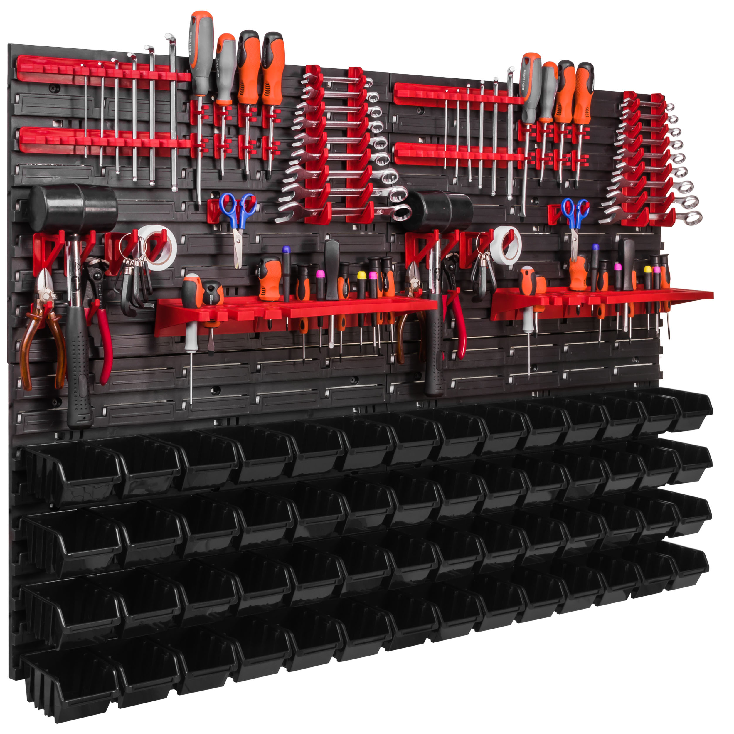 56 Stapelboxen Wandregal Werkstattregal XL 115 x 78 cm Werkzeughalter