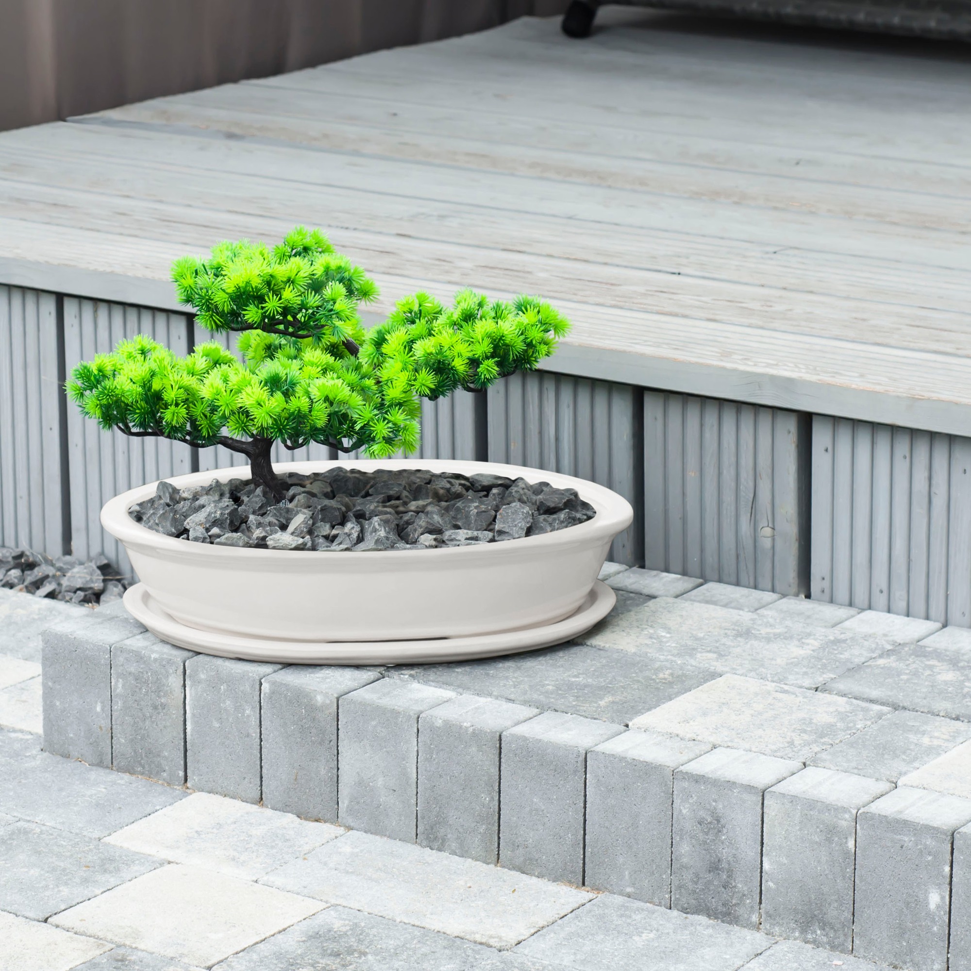 40 cm Bonsai Schale Baum Mini Garten Keramik Ton Blumentopf Untersetzer  weiss | eBay.de