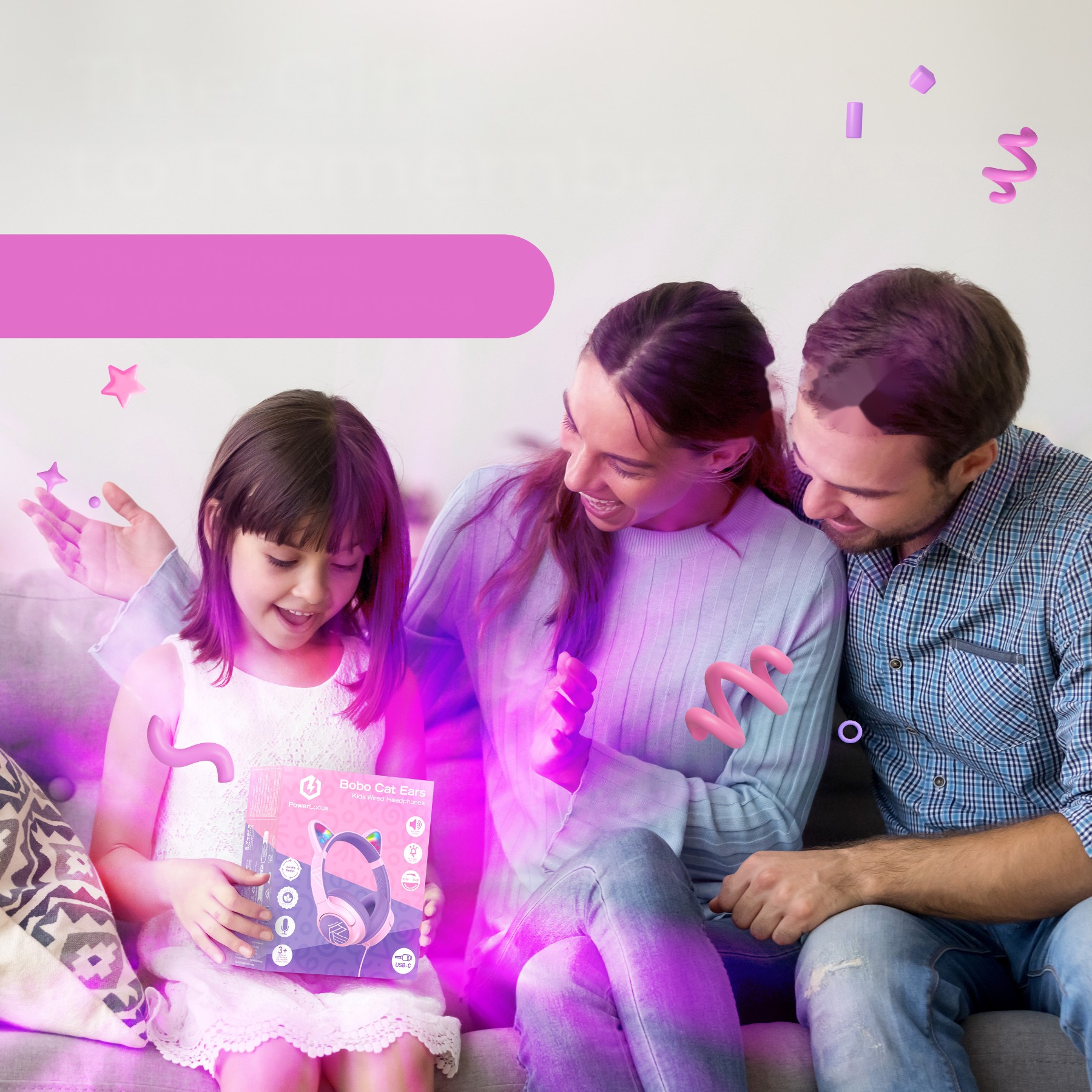 Słuchawki przewodowe USB-C dla dzieci PowerLocus Bobo Cat Ears Wired