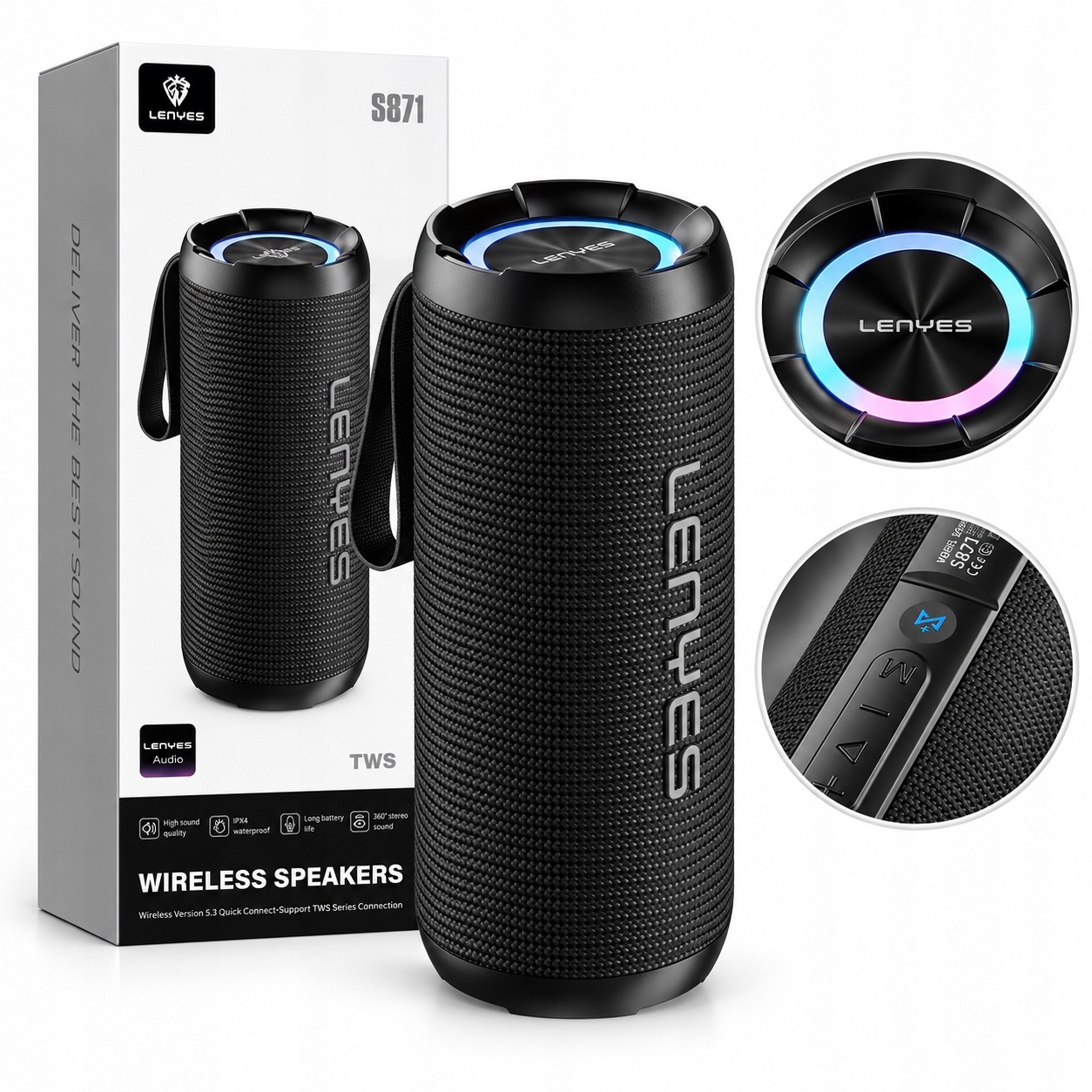 Głośnik przenośny Bluetooth LENYES S871 60W RGB IPX6 tws 3600mAh 10h
