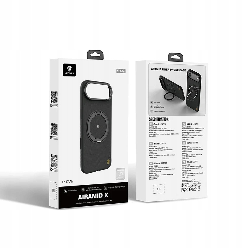 Etui do iPhone 17 Air Kevlar MagSafe (Stand 360°) Aramid LENYES CK225 black