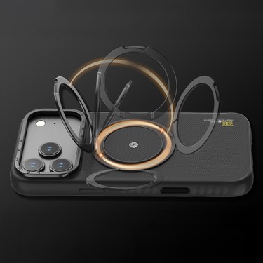 Etui do iPhone 17 Air Kevlar MagSafe (Stand 360°) Aramid LENYES CK225 black