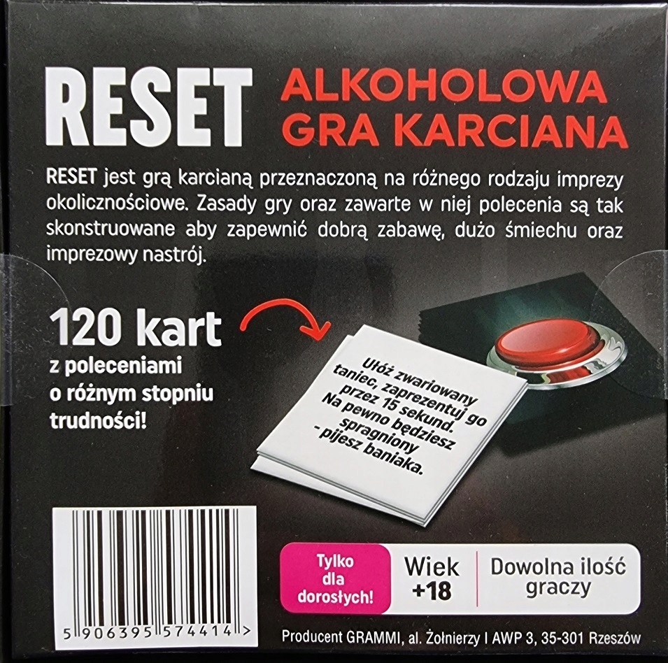 RESET GRA PLANSZOWA DLA DOROSŁYCH ALKOHOLOWA KARTY